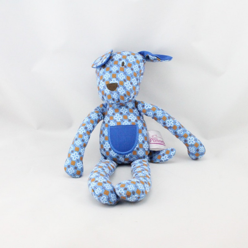 Doudou chien bleu fleurs POMMETTE