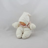 Doudou poupon bébé blanc col rose fleurs COROLLE 