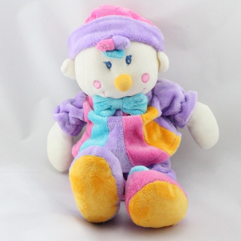 Doudou clown rose mauve bleu jaune MGM DODO D'AMOUR