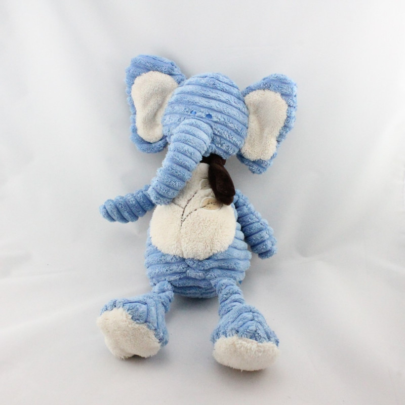 Doudou éléphant bleu blanc feuilles TEX 