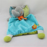 Doudou plat éléphant gris bleu vert pois rayures MOTS D'ENFANTS