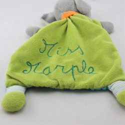 Doudou plat éléphant gris bleu vert pois rayures MOTS D'ENFANTS