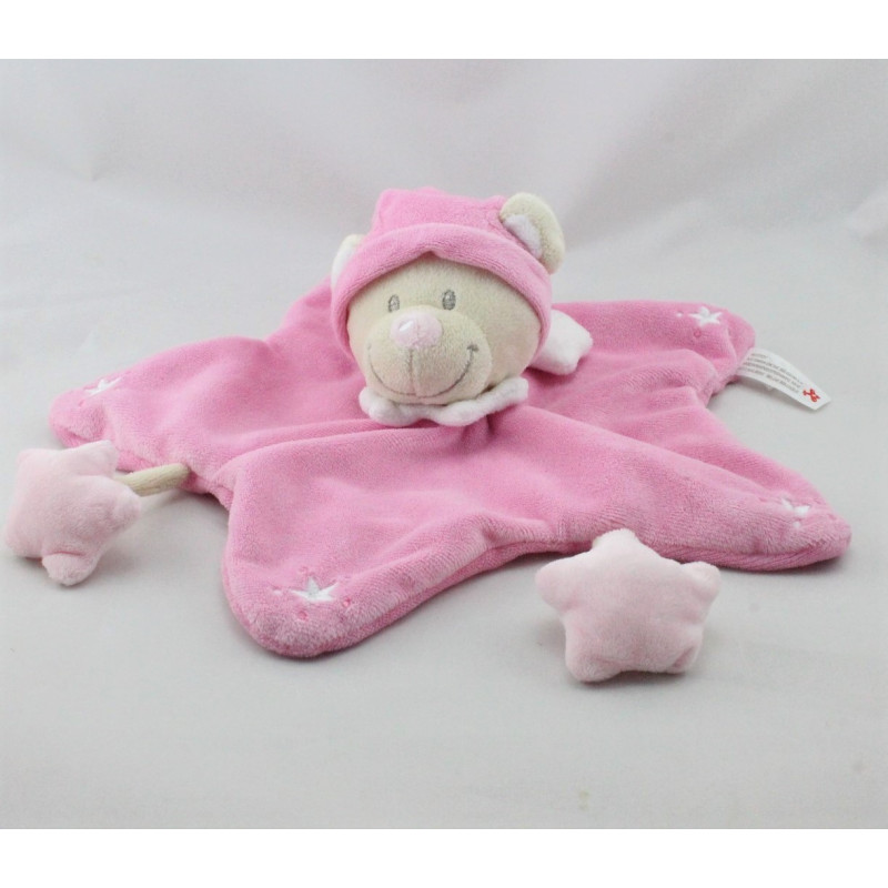 Doudou plat étoile ours rose étoiles NICOTOY 