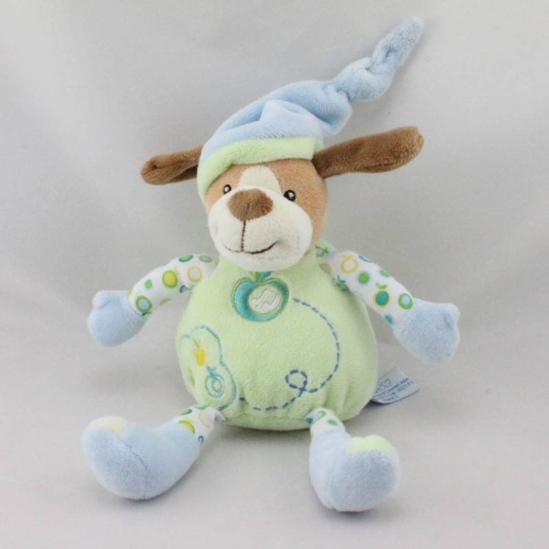 Doudou musical chien vert bleu pommes GIPSY