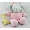 Doudou musical éléphant Flore rose avec girafe Babar LANSAY