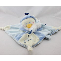 Doudou plat carré pingouin bleu blanc Youpik NICOTOY