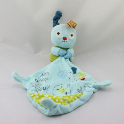 Doudou lapin chien bleu vert pois mouchoir POMMETTE