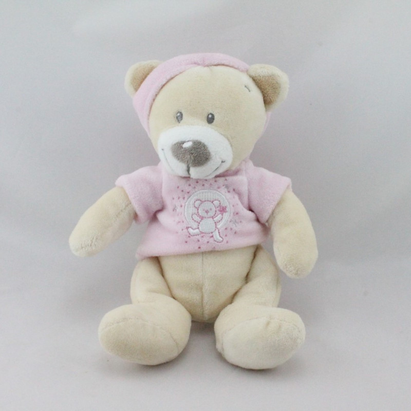 Doudou ours blanc écru rose NICOTOY