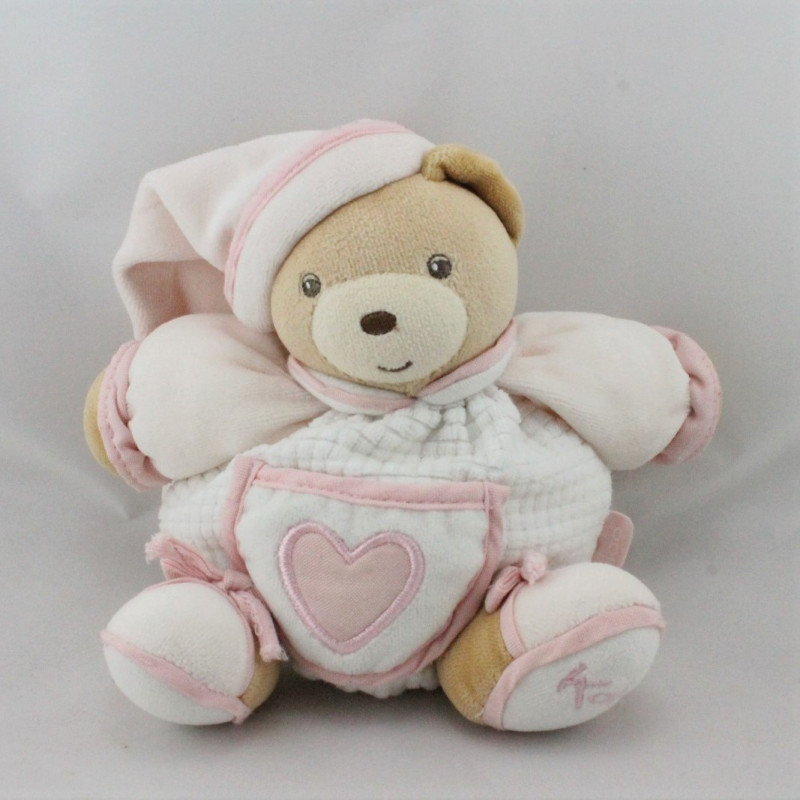 Doudou ours boule blanc coeur rose KALOO