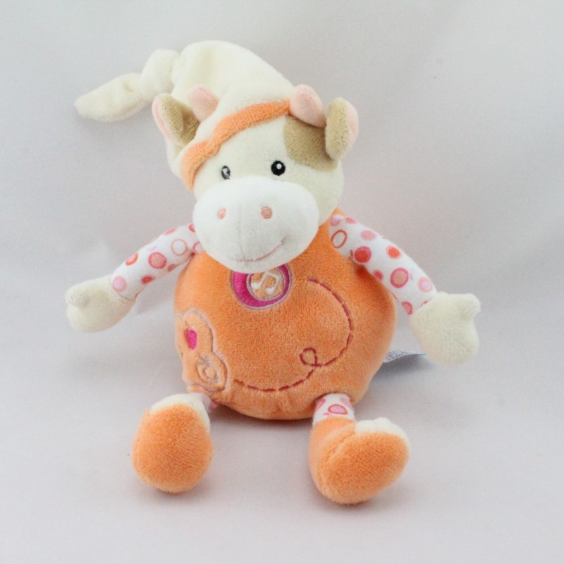 Doudou musical vache orange écru pommes GIPSY