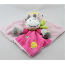 Doudou plat vache rose gris rayé foulard vert NICOTOY