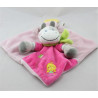 Doudou plat vache rose gris rayé foulard vert NICOTOY