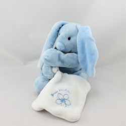 Doudou et compagnie lapin bleu avec mouchoir blanc