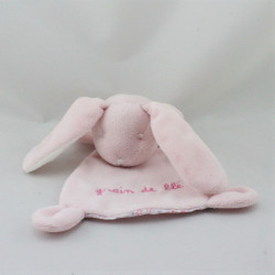 Doudou plat lapin rose fleurs GRAIN DE BLE