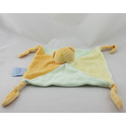 Doudou plat ours vert jaune orange KING BEAR