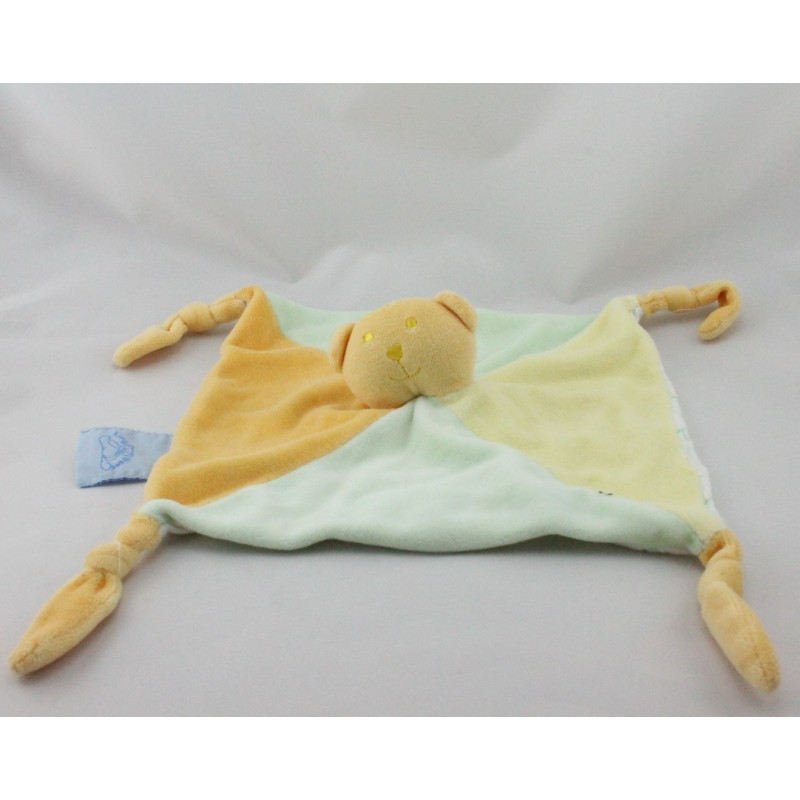 Doudou plat ours vert jaune orange KING BEAR