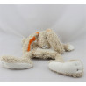 Doudou plat lapin beige blanc orange HAPPY HORSE