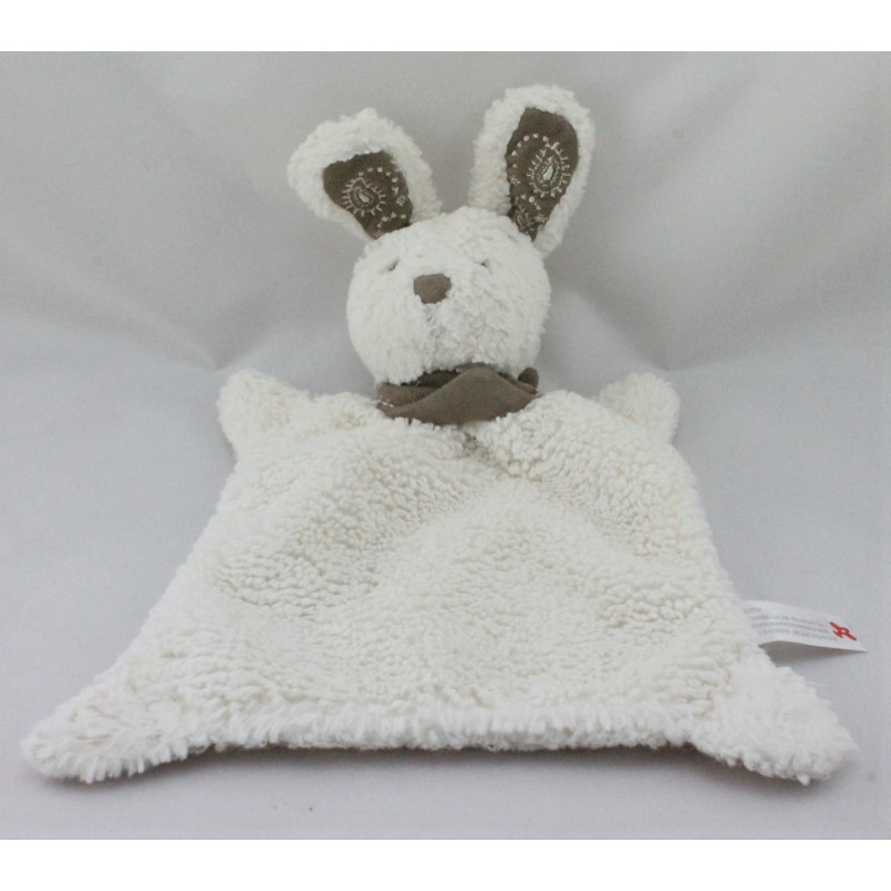 Doudou plat lapin blanc bandanas beige NICOTOY