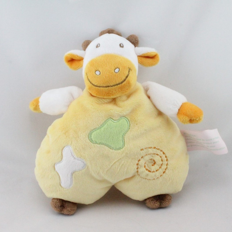 Doudou semi plat vache girafe jaune vert orange KIMBALOO