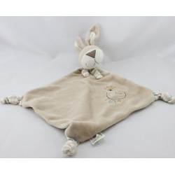 Doudou plat chien beige blanc rayé kaki fleur CA CREDIT AGRICOLE