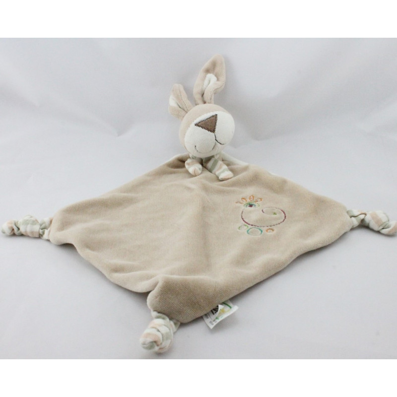 Doudou plat chien beige blanc rayé kaki fleur CA CREDIT AGRICOLE