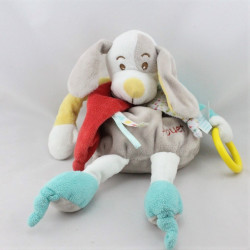 Doudou pantin d'activités chien gris jaune rouge bleu BABY NAT