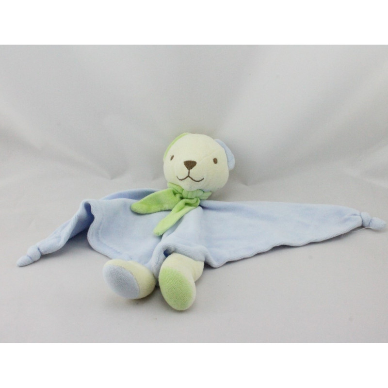 Doudou plat triangle ours bleu vert NOUNOURS