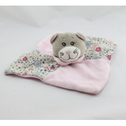 Doudou plat chat gris rose fleurs BENGY