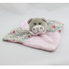 Doudou plat chat gris rose fleurs BENGY