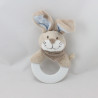 Doudou hochet dentition lapin beige bleu Oscar NOUKIE'S