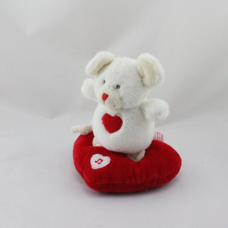 Doudou sonore souris blanche coeur rouge GIPSY