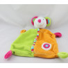 Doudou plat souris orange vert FEHN