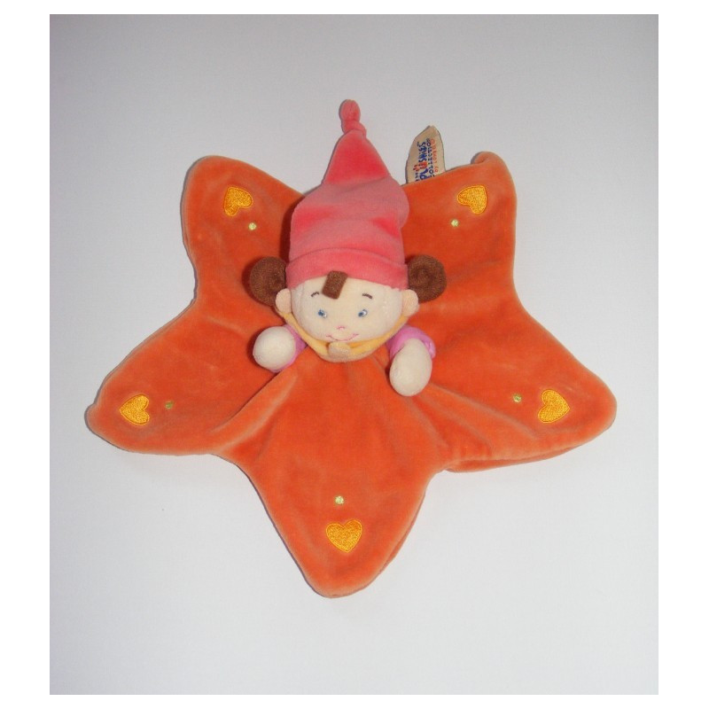 Doudou plat étoile lutin fille orange rose NICOTOY