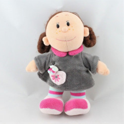 Doudou poupée grise rose bleu nattes RENAULT