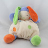 Doudou boule lapin arlequin blanc bleu vert orange NOUNOURS