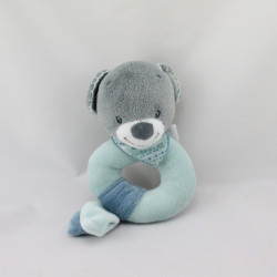 Doudou hochet ours gris bleu Jules NATTOU