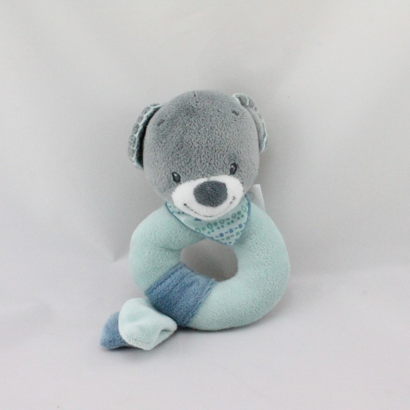 Doudou hochet ours gris bleu Jules NATTOU