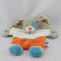 Doudou plat lapin beige blanc orange bleu TEX