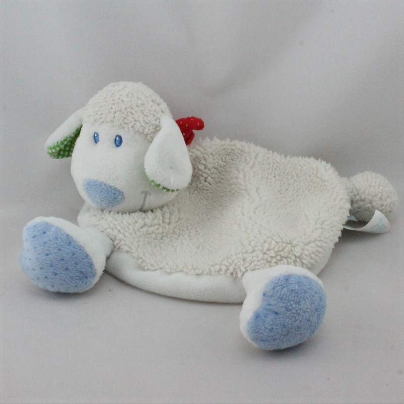 Doudou plat mouton blanc bandanas rouge imprimé fleur TEX