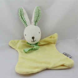 Doudou plat lapin jaune vichy vert AJENA