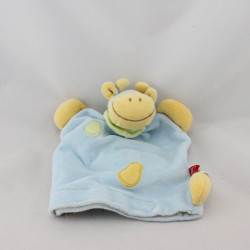 Doudou plat marionnette vache girafe jaune rose TEX 