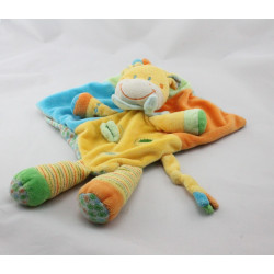 Doudou plat girafe jaune orange bleu vert feuille NICOTOY