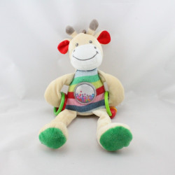 Doudou vache girafe beige laine bleu vert rose rouge hochet NICOTOY