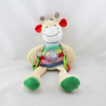 Doudou vache girafe beige laine bleu vert rose rouge hochet NICOTOY