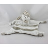Doudou plat ours blanc gris rayé IDEAL PROMOTION