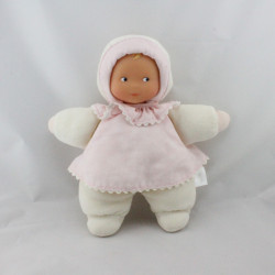 Doudou poupée poupon bébé blanc rose fleurs COROLLE