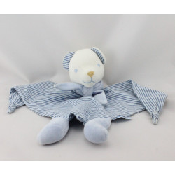 Doudou plat ours blanc bleu rayé NOUNOURS