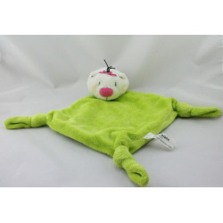 Doudou plat ours chat blanc vert CARRE BLANC