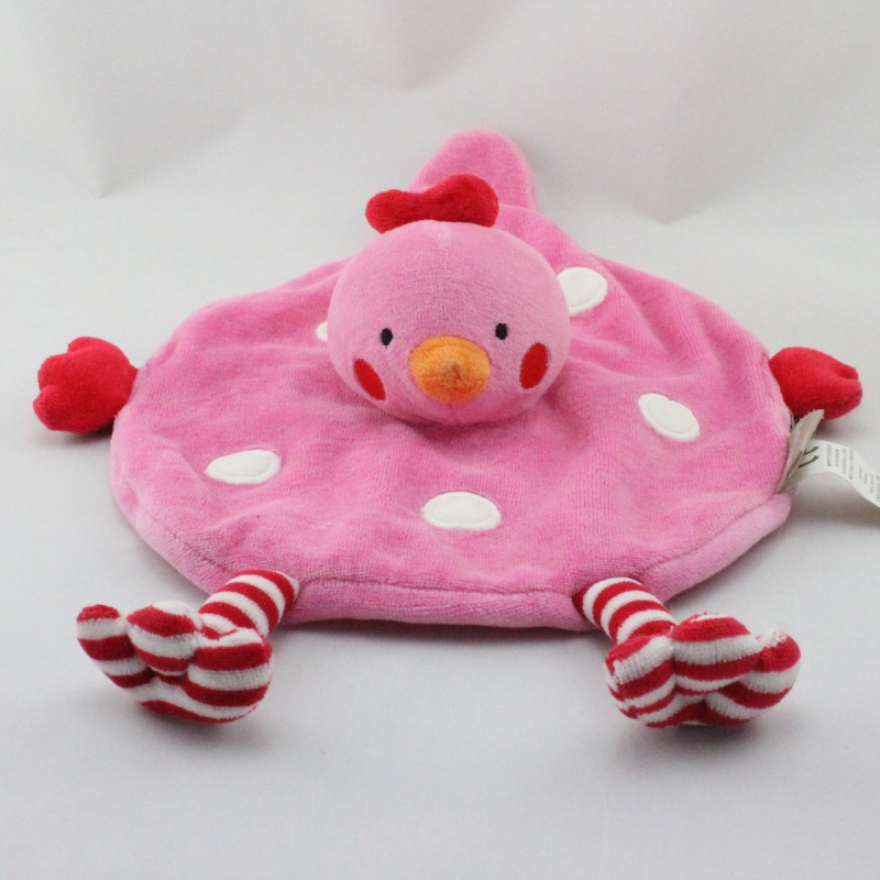 Doudou plat oiseau poule rose rouge NATALYS