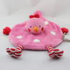 Doudou plat oiseau poule rose rouge NATALYS